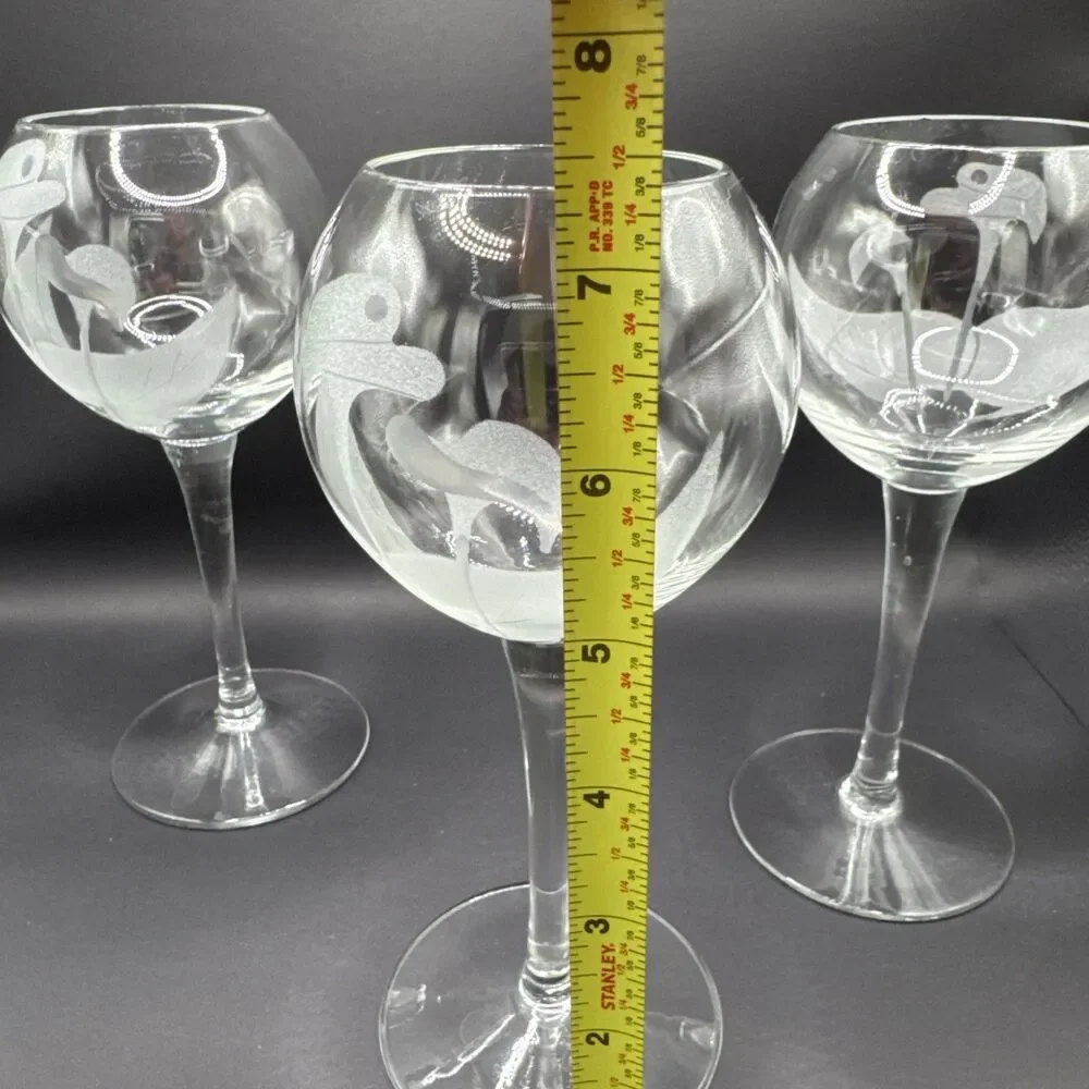 Etched Frosted Calla Lily Balloon Wine Glasses Set Of 4